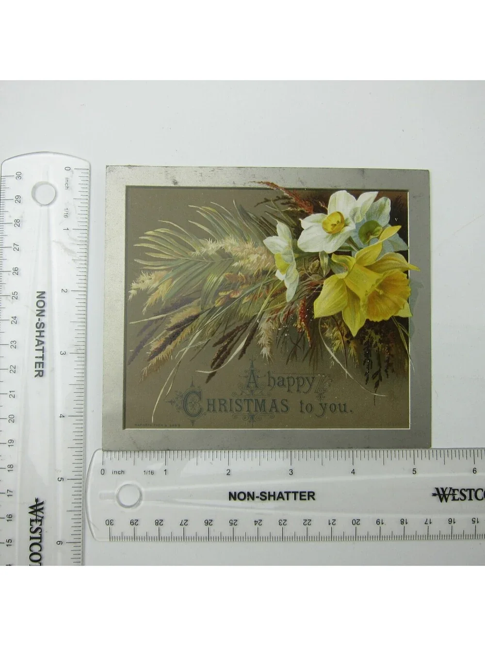 Victorian Christmas Card Flowers Yellow & White Raphael Tuck & Sons Antique